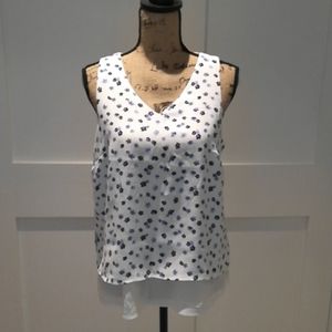 Layered Tank Top Blue and White Flowers NWT